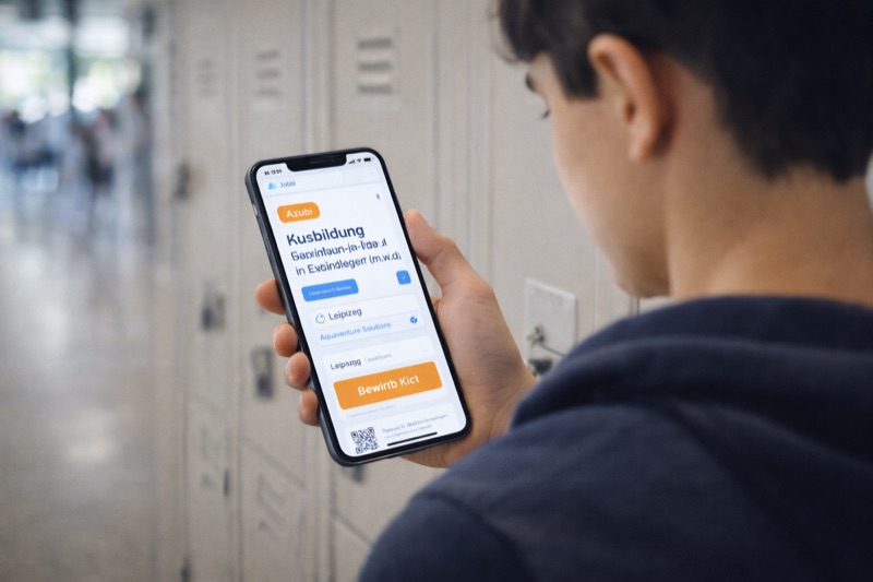 Schülerin nutzt die Jobbi App auf dem Smartphone